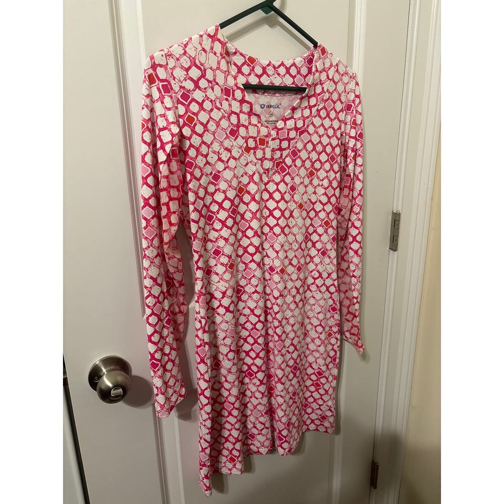 IBKUL v neck dress XS EUC pink white long sleeve